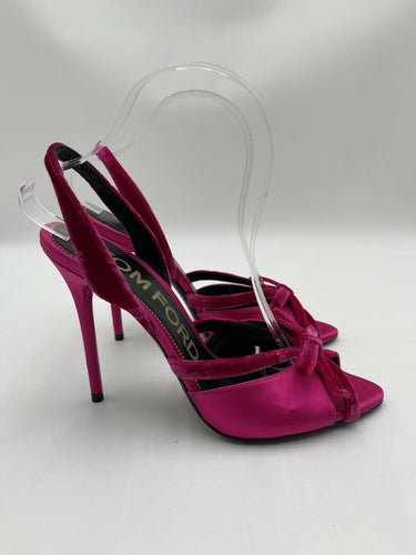 Tom Ford Velvet-bow 105 slingback satin pumps in fuchsia Size 38.5 Tom Ford