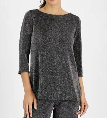 Jm Collection Women's Metallic Boat-Neck 3/4-Sleeve Tunic Top, Deep Black Size M JM Collection