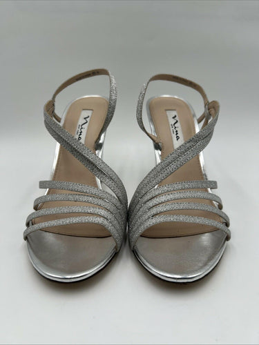 Women’s Nina New York Shaya Silver Glitter Block Heel Pumps Size 9M Nina