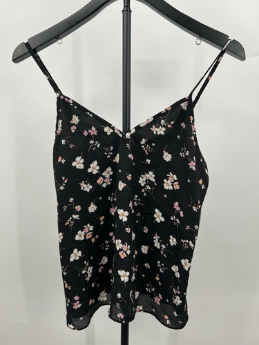 Abound Cami Top Black Pink White Ditsy Floral Spaghetti Strap Tank XS Abound
