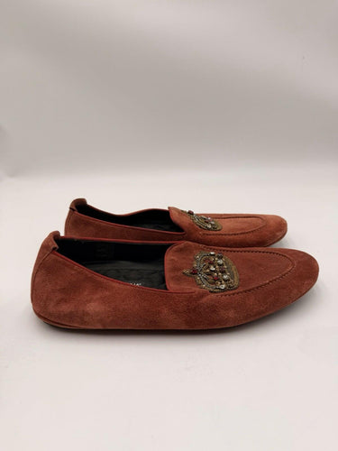 Men’s DOLCE & GABBANA Shoes Loafers Orange Leather Crystal Crown Size 7.5UK Dolce&Gabbana