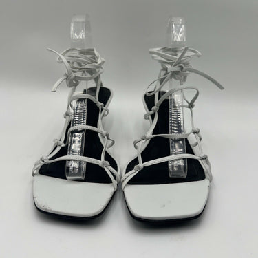 CO White Leather Knotted Square Toe Lace Up Sandals, Size 41 CO