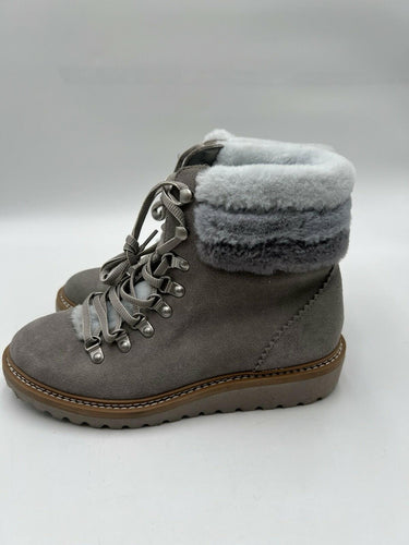 Splendid Evita Gray Suede Faux Fur Cuff Hiker Boots Womens Size 6.5