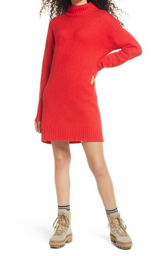 BP. Easy Crewneck Long Sleeve Sweater Dress in Red Chinoise Size Xx-Small BP.