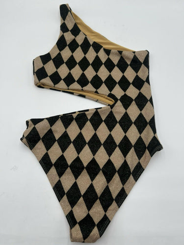 Beach Riot One Piece Swimsuit One Shoulder Argyle Glitter Cutout Size M Beach Riot