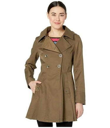 Via Spigga Wm. Petite Double Breasted Fit & Flare Hooded Jacket Sage Size S Via Spiga
