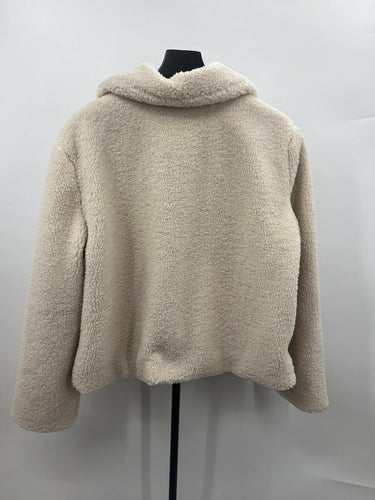 Mark Edwards Studio Jacket Womens Cream Faux Fur Teddy Sherpa Button Warm L