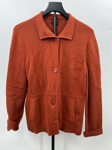 Talbots Jacket Womens Orange Knit Blazer Button Up Collared Cardigan Pockets L Talbots
