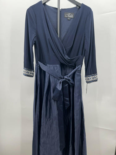 NWT Alex Evenings Navy Beaded Cuff Wrap Evening Gown Formal Dress Size 10 Alex Evenings