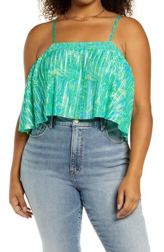 BP. Plisse Crop Camisole, Green Ziggy Animal Abstract 1X BP.