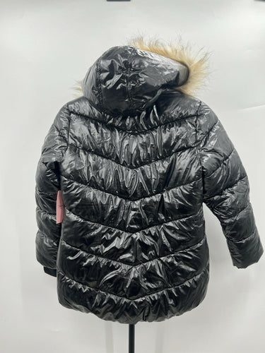 Juicy Couture Girls Puffer Jacket Black Faux Fur Hood Shiny Coat S 7/8 Juicy Couture
