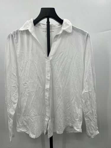 Majestic Filatures Shirt Womens White 100% Cotton Silk Touch Button Up Deluxe L Majestic