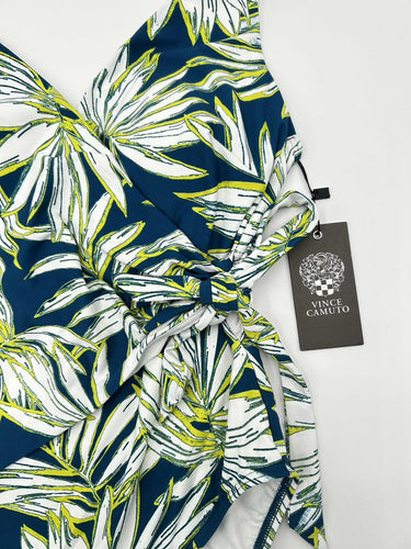 Vince Camuto Woman’s surplice wrap tie Navy/green swimsuit Tropical Leaf Size 10 Vince Camuto