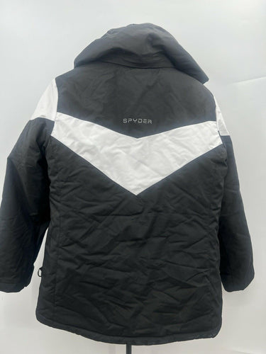 Spyder Jacket Womens Black White Colorblock Hooded Ski Insulated Puffer Coat L Spyder