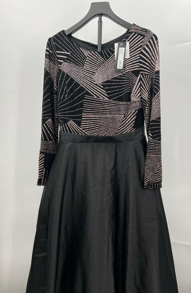 NWT Betsy & Adam Black Rose Gold Glitter Long Sleeve Formal Ballgown Size 10 Betsy & Adam