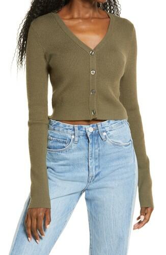 BP. Front Button Crop Cardigan in Olive Sarma Size X-Large BP.