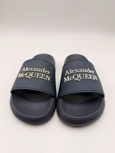 Alexander McQueen Womens Logo Pool Rubber Slides Sandals Navy Size 35.5 Alexander McQueen