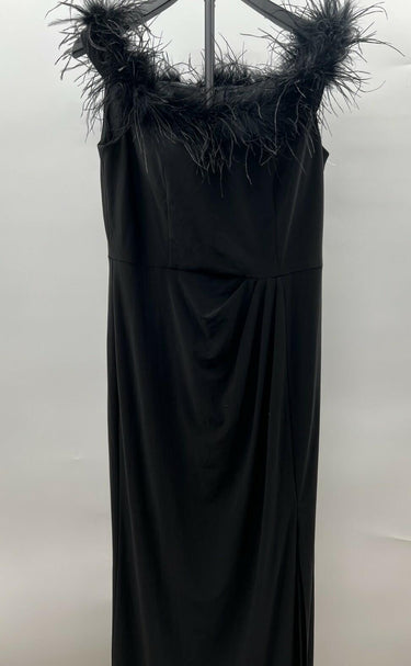 Alex Evenings Black Feather Trimmed Off the Shoulder Gown Dress Size 10 Alex Evenings