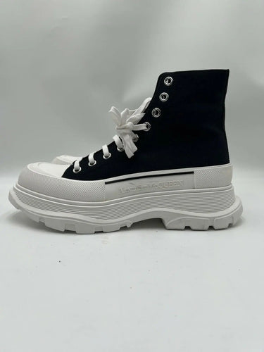 Alexander McQueen Tread Slick Lace Up Boot in black and white canvas Size 45 Alexander McQueen