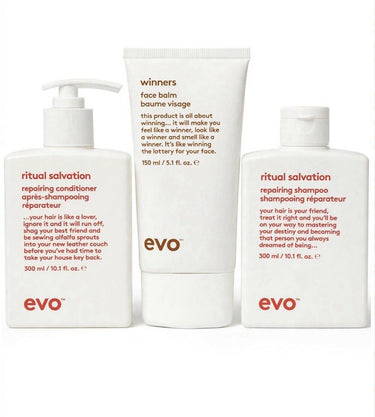 EVO Ritual Salvation Repair Shampoo 10.1oz Conditioner 10.1oz Winners Balm 5.1oz EVO