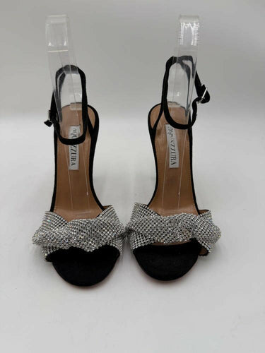 Women’s Aquazzura Crystal Twist Sandals Black/Silver Size 35.5