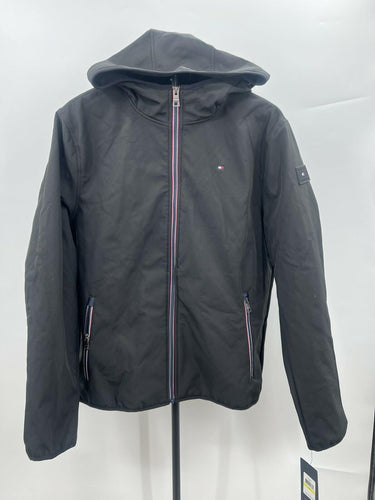 Tommy Hilfiger Jacket Mens Black Softshell Water Resistant Hooded 155SP294 M Tommy Hilfiger