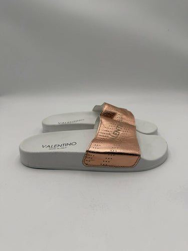 Valentino by Mario Valentino Sibilla Perforated Rose Gold Leather Slides EU 38 Valentino by Mario Valentino
