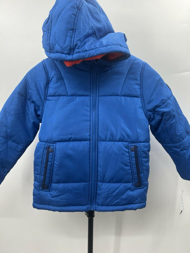 Carter's Boys Blue Puffer Coat Orange Fleece Lining Hood Winter Jacket NWT 5/6 Carter's