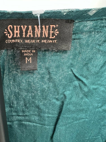 NWD Shyanne Teal Maxi Dress Lace Trim Button Front V Neck Western Boho Size M Shyanne
