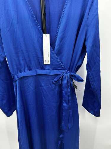 NSR Woman’s Royal Blue Maxi Dress Faux Wrap Waist Tie Size L Wrap