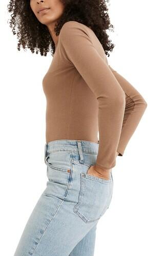 Madewell Ribbed Crewneck Full Coverage Bodysuit in Weathered Walnut Size X-Small Madewell