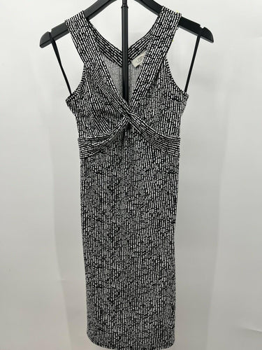 Ann Taylor LOFT Womens Black White Print Twist Knot Front Shift Dress 0 LOFT