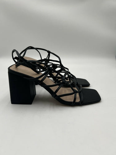 FARYL Black Strappy Lace Up Block Heel Knotted Square Toe Sandals Womens 8 Faryl