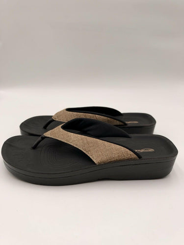 Aerothotic Womens Black Tan Thong Flip Flops Comfort Wedge Sandals Size 7