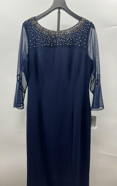Alex Evenings Navy Beaded Illusion Dress Long Formal Mother Of Bride 16 Alex Evenings