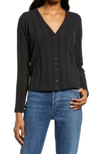 Madewell Ribbed Knit Cardigan in True Black Size Medium Madewell