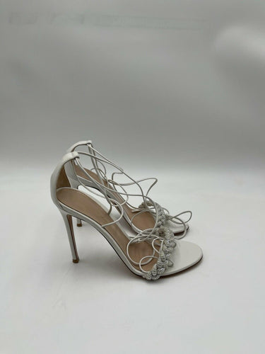 Women’s Gianvito Rossi Leomi crystal-embellished White leather sandals Size 40 GIANVITO ROSSI