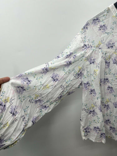 Scoop Blouse Womens Floral Boho Peasant Top Button Front Lavender Yellow L 12-14 Scoop