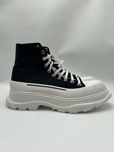 Alexander McQueen Tread Slick Lace Up Boot in black and white canvas Size 45 Alexander McQueen