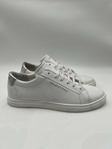 Valentino by Mario Valentino Ronald Logo Leather Sneakers White Sliver Size 10 Valentino by Mario Valentino
