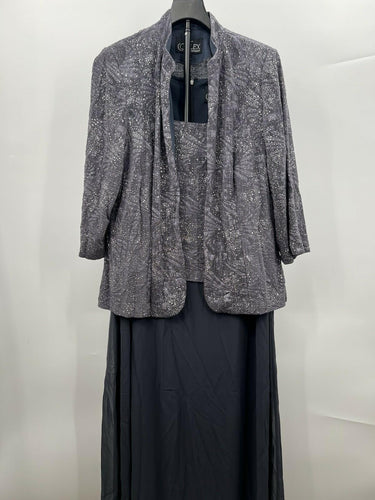 Alex Evenings 2 Piece Dress Jacket Set Long Formal Smoke Glitter 14 Alex Evenings