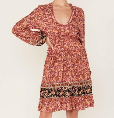 NWT WILD MOSS WOMEN'S FLORAL PRINT RUFFLE DRESS Rust Copper Size M Wild Moss