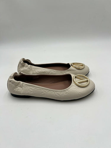 Valentino by Mario Valentino Calliope Monogram Leather Ballet Flats Cream Size 9 Valentino by Mario Valentino