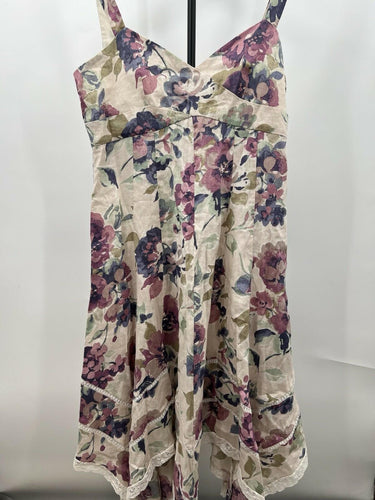 Lauren Ralph Lauren Dress Linen Floral Lace Trim Handkerchief Midi Boho 14 Ralph Lauren