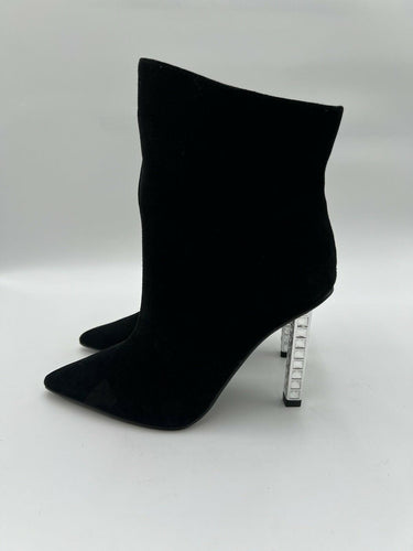 Aqua Black Suede Crystal Heel Ankle Boots Size 8