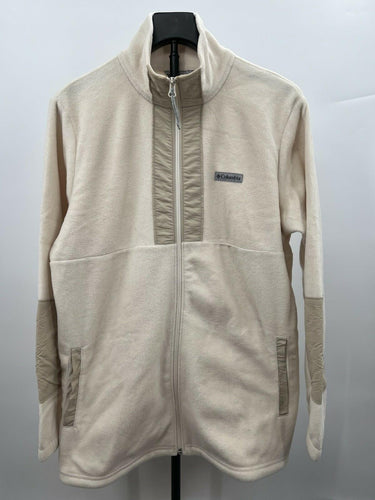 Columbia Womens Fleece Jacket Full Zip Cream Beige Colorblock Pockets XL Columbia