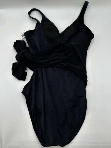 MagicSuit Woman’s sleek black wrap-front one-piece swimsuit tie knot Size 12 Magicsuit