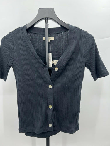 NWT Madewell Black Ribbed Knit Short Sleeve Cardigan Button Front Top Size XXS Madewell
