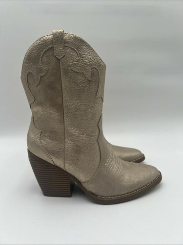 Women’s Mix No. 6 BRYCEN Gold Faux Leather Side Zip Western Booties Size 6M Mix No. 6