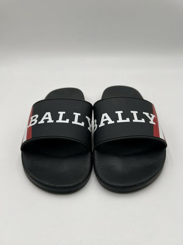 Men’s Bally Simon Black / Red Rubber Logo Sandals Slides Size 40